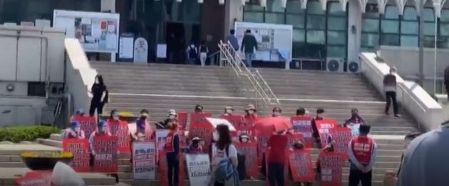 연세대학교 청소 노동자들의 집회 현장.