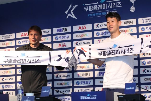 안토니오 콘테 토트넘 홋스퍼 감독과 손흥민 선수가 12일 오후 서울 마포구 상암동 서울월드컵경기장에서 K리그 올스타인 '팀K리그'와 쿠팡플레이시리즈 1차전을 앞두고 기자회견을 하고 있다. (2022.7.12)