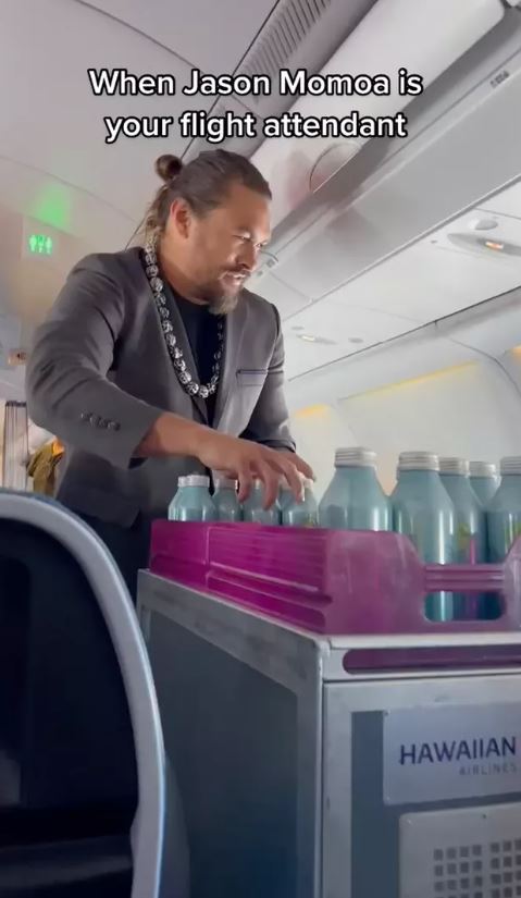 기내 서빙 중이 제이슨 모모아 tiktok/&nbsp;@LIVINGLIKEKYLEE