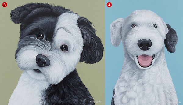 ③ 내 개로_철수 acrylic on canvas 91x91 cm 2016. ④ 내 개로_레오 acrylic on canvas 116.8x91 cm 2016. / 출처=작가 조원경