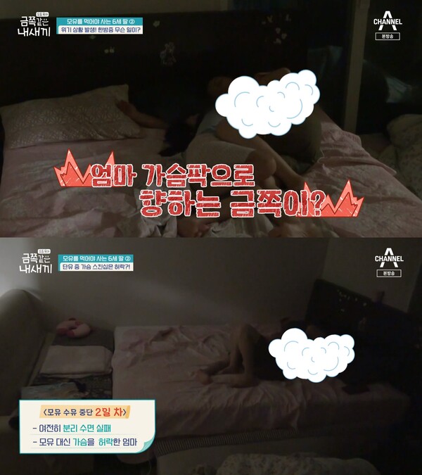 엄마의 가슴을 계속해서 찾는 금쪽이. ⓒ채널A