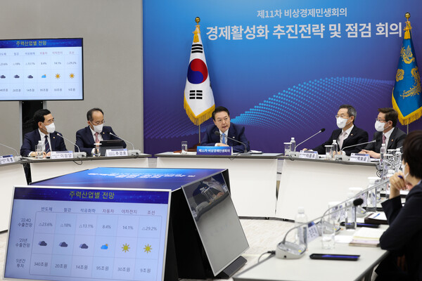 윤석열 대통령이 27일 용산 대통령실 청사에서 생중계로 진행된 제11차 비상경제민생회의를 주재하고 있다. (대통령실 제공) 2022.10.27. ⓒ뉴스1