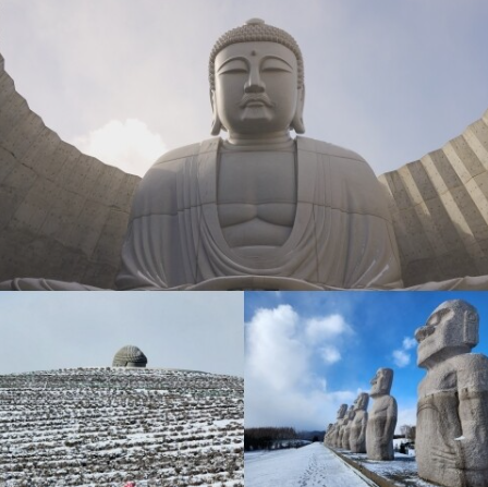 건축가 안도 다다오가 설계한 부처의 언덕이 있는 마코마나이 다키노 묘지 안에는 모아이석상도 줄지어 서있다.&nbsp;ⓒ한겨레 김미영 기자 제공