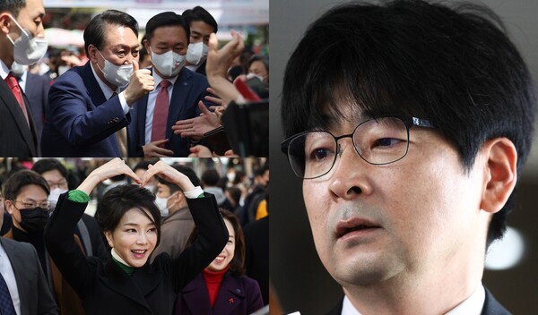 윤석열 대통령이 대구 중구 서문시장을 방문한 모습(2022.8.26), 부인 김건희 여사가 서문시장을 찾아 시민들을 향해 머리 위로 하트를 만들어 보이 인사하고 있다.(2023.1.1), 탁현민 전 청와대 의전비서관(우) ⓒ뉴스1&nbsp;