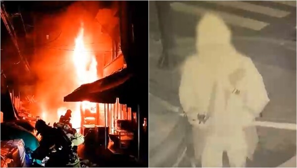 종로구 창신동의 한 상가 건물에서 발생한 화재(왼), CCTV에 잡힌 방화 용의자의 모습(오).&nbsp;ⓒMBC '뉴스데스크' 화면 캡처