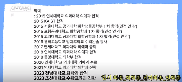 백윤성씨의 이력. ⓒ스브스뉴스