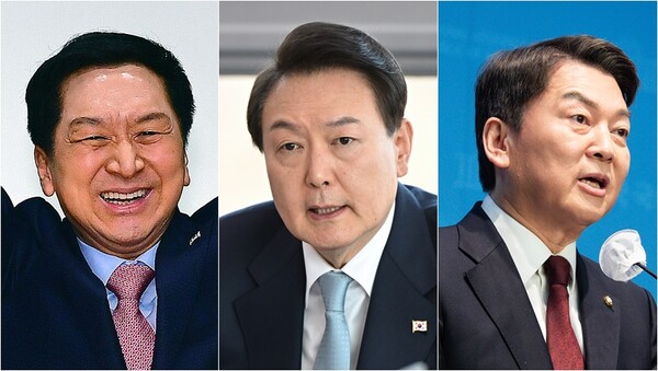 윤석열 대통령(가)과 국민의힘 당 대표 선거에 출마한 김기현(왼)·안철수 의원(오).&nbsp;ⓒ대통령실, 뉴스1