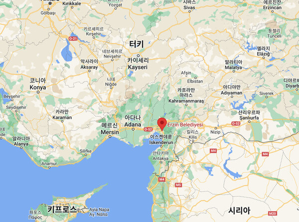 붉은 점으로 표시된 곳이 튀르키예 에르진시. ⓒ구글 지도 갈무리