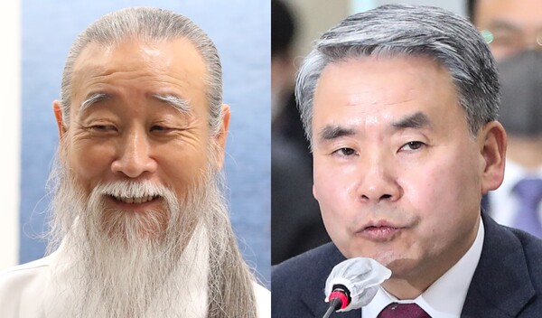 역술인 천공(좌), 이종섭 국방부 장관(우) ⓒ뉴스1