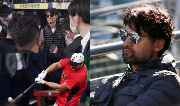 8일 KBS 스포츠 유튜브 채널 영상에서 박찬호가 일본 취재진과 인터뷰 하는 모습(좌측 위), 오타니 쇼헤이 LA 에인절스 선수가 타자하는 모습(좌측 아래), 박찬호 KBS 해설위원(우) ⓒKBS 스포츠/뉴스1