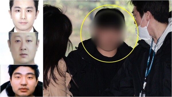 강남 주택가에서 40대 여성을 납치·살해하고 시신을 유기한 혐의로 구속된 피의자 이경우(35)·황대한(35)·연지호(29)의 사진(왼), 4번째 공범으로 구속된 20대 남성 이모씨의 모습(오).&nbsp;ⓒ서울경찰청, 뉴스1