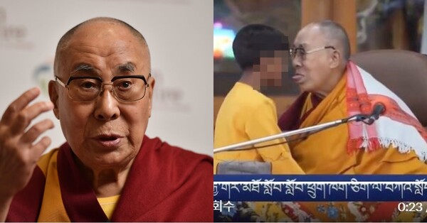 달라이 라마, 달라이 라마의 성추행 장면이 찍힌 영상 일부 ⓒ게티이미지, 트위터(@SameeraKhan) 영상 캡처