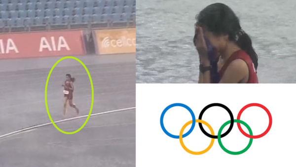 폭우 쏟아지는 와중에도 끝까지 레이스 이어간 캄보디아 육상선수 보우 삼낭. ⓒ'The Olympic Games' 트위터 공식 계정