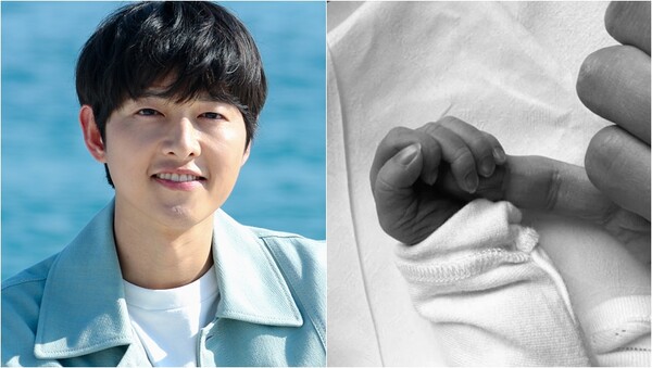 배우 송중기가 아기의 손 사진을 올리며 아빠가 된 벅찬 감정을 드러냈다.&nbsp;ⓒ뉴스1, 송중기 팬카페&nbsp;