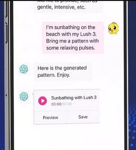 러브센스 측이 공개한 이미지로 섹스토이 이용 중 챗GPT를 통해 개인 별 원하는 스토리를 생성할 수 있다. ⓒLovesense