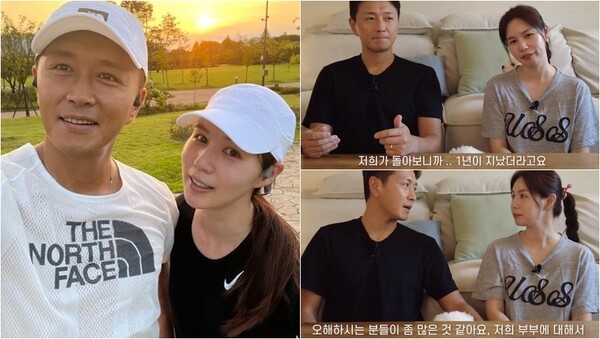 진태현-박시은 부부(왼), 딸 태은이를 떠나보내고 1년이 지난 근황을 공개한 두 사람(오).&nbsp;ⓒ진태현 인스타그램, 유튜브 채널 '박시은 진태현 작은 테레비'&nbsp;