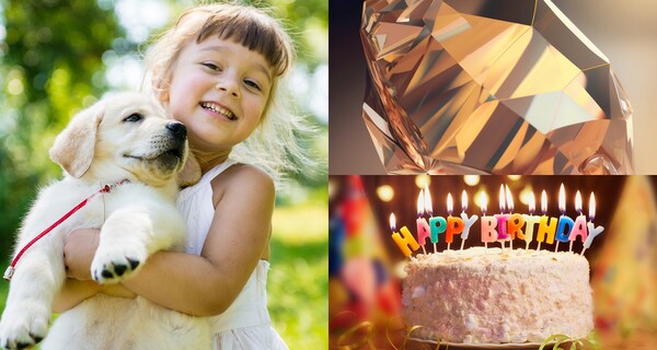 기뻐하는 소녀, 다이아몬드, 생일 케이크 자료사진 ⓒAdobe Stock