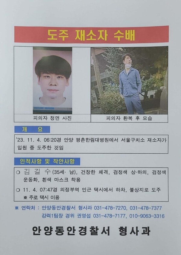 김길수 수배전단.&nbsp;ⓒ경기남부경찰청