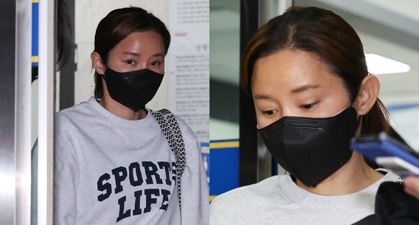 펜싱 국가대표 출신 남현희 씨가 7일 서울 송파경찰서에서 전청조 사기 공범 의혹 관련 피의자 신분으로 조사를 마친 뒤 발걸음을 옮기고 있다. 2023.11.7 ©뉴스1