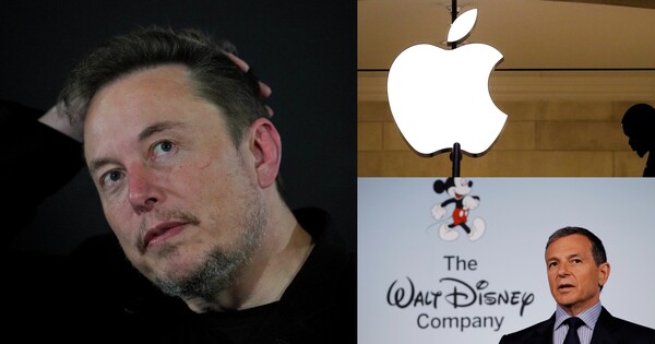 일론 머스크, 애플 컴퍼니, 월트 디즈니 컴퍼니와 前 CEO 밥 아이거. ⓒGettyImagesKorea