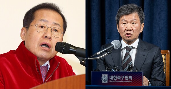 홍준표 대구시장(좌), 정몽규 대한축구협회 회장(우) ⓒ뉴스1&nbsp;