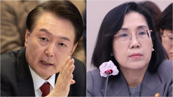 윤석열 대통령(왼), 김현숙 여성가족부 장관(오).&nbsp;ⓒ대통령실, 뉴스1&nbsp;