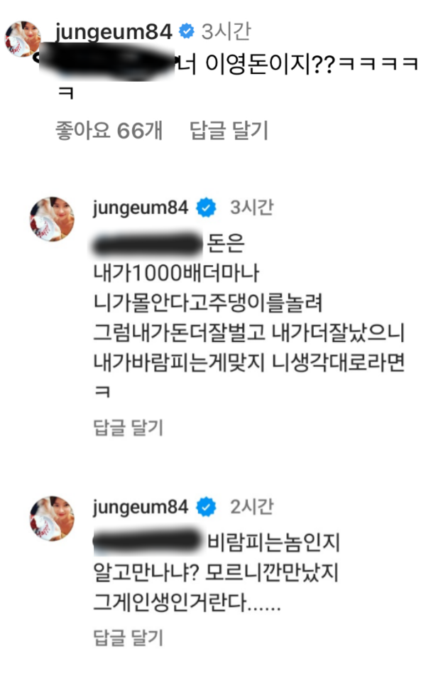 황정음의 분노 대댓글 ⓒ인스타그램 캡처&nbsp;