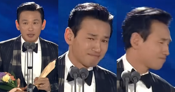 수상 소감 중 아내 부르다 눈물 삼키는 황정민. ⓒJTBC