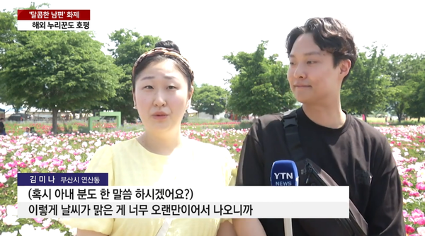 영상 '"아내와 꽃 구분 안 돼"...달콤한 남편 '인간 양산'도 자처 [앵커리포트] / YTN' 캡처. ⓒ유튜브 채널 'YTN'
