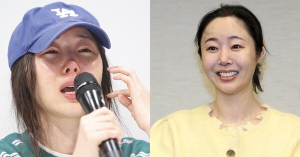 민희진 어도어 대표 1차 기자회견(좌), 민희진 어도어 대표 2차 기자회견(우) ⓒ뉴스1&nbsp;