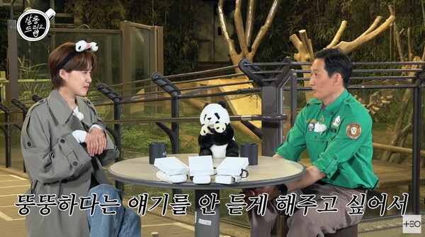 푸바오에게 뚱뚱하다는 이야기를 듣지 않게 해주고 싶었던 송바오. ⓒ유튜브 채널 ‘살롱드립’