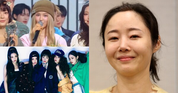 뉴진스 멤버 다니엘(좌측 위), 걸그룹 뉴진스(좌측 아래), 민희진 어도어 대표(우) ⓒKBS/어도어/뉴스1&nbsp;