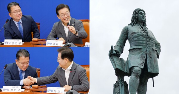 이재명 더불어민주당 대표(오른쪽)가 19일 오전 서울 여의도 국회에서 열린 최고위원회의에 참석해 발언하고 있다(좌). 왼쪽은 강민구 최고위원. 2024.6.19ⓒ뉴스1