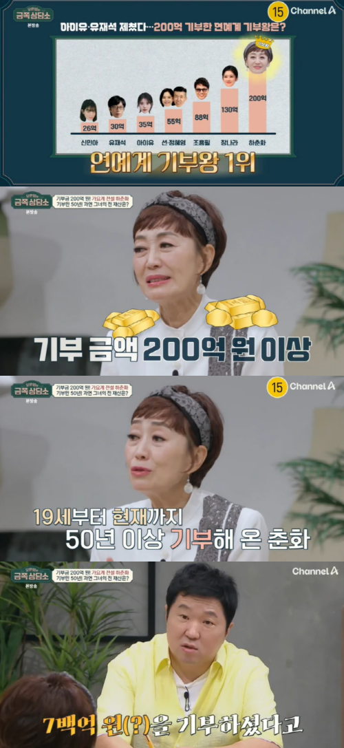 연예계 기부왕 1위 하춘화.&nbsp;ⓒ채널A