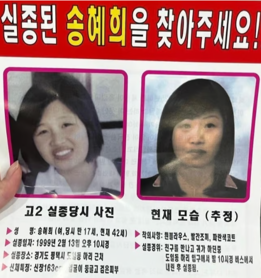 실종된 송혜희씨를 찾는 내용의 전단지 모습. ⓒ뉴스1