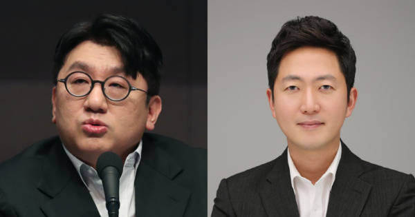 방시혁 의장과 이재상 하이브 대표이사&nbsp;ⓒ뉴스1/하이브&nbsp;