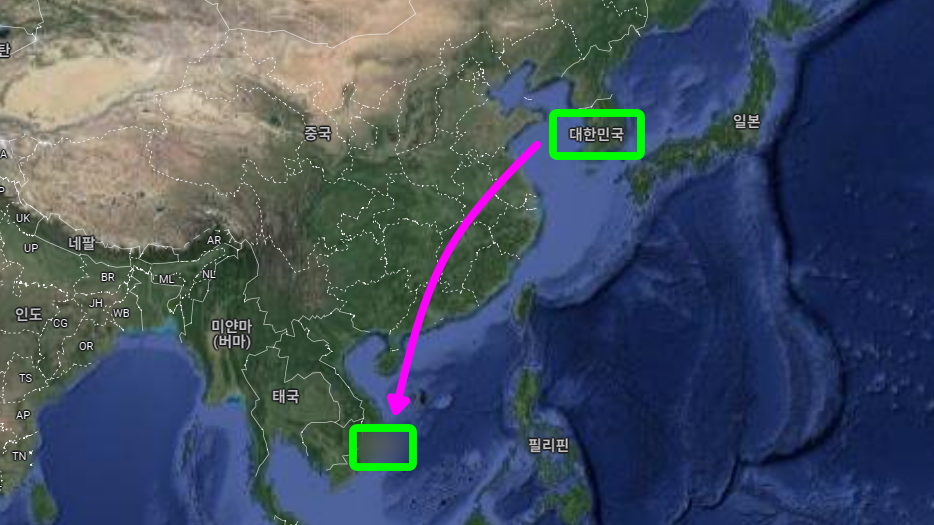 비행기 타고 6시간 ⓒ구글 세계지도