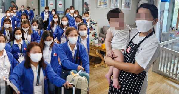 외국인 가사관리사 시범사업에 참여하는 필리핀 노동자들이 7일 오전 인천국제공항을 통해 입국하고 있다. 저출생과 돌봄 공백을 메우기 위해 이날 입국한 100명의 가사도우미는 내년 2월까지 서울시에서 아이 돌보미로 근무한다. 2024.8.6(좌), 지난 3일부터 업무에 투입된 필리핀 가사관리사. 사진 속 등장인물은 내용과 무관함(우). ⓒ뉴스1/서울시 제공