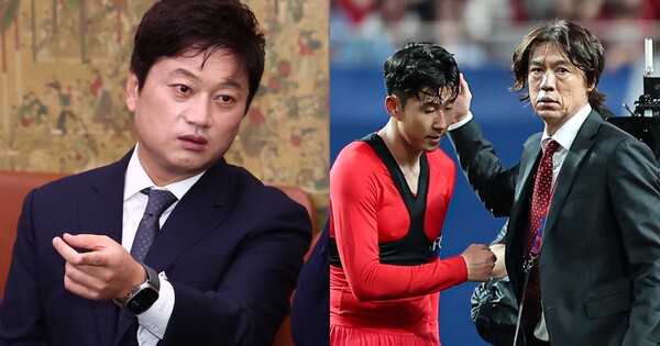 박문성 축구 해설위원(좌), 손흥민과 홍명보 감독(우) ⓒ뉴스1&nbsp;