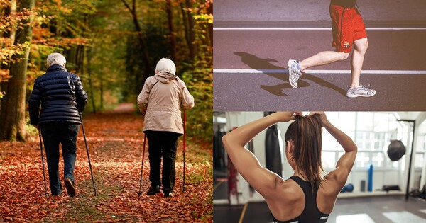 노화 관련 이미지(좌), 걸음걸이 관련 이미지(우측 위), 근력 관련 이미지(우측 아래) 픽사베이
