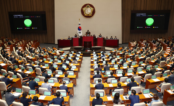 8월 28일 오후 서울 여의도 국회에서 열린 제417회국회(임시회) 제2차 본회의에서 이른바 '구하라법(민법 일부개정법률안)'이 재적 300인 중 재석 286인, 찬성 284인, 기권 2인으로 통과되고 있다.&nbsp;ⓒ뉴스1&nbsp;