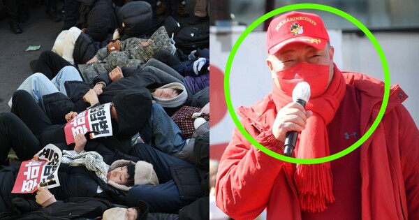 윤석열 대통령 체포를 막으려 드러누운 지지자들(좌), 가수 김흥국(우) ⓒ뉴스1