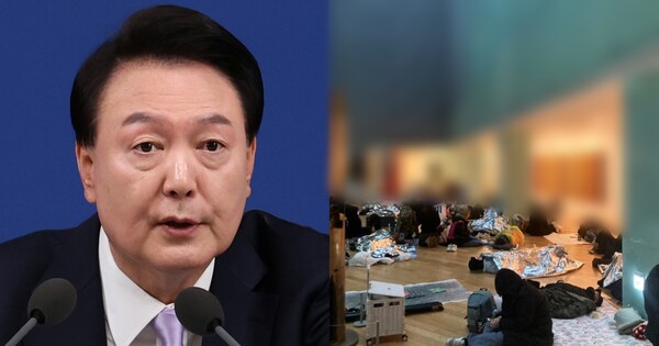 윤석열 대통령 탄핵 집회 시민들 몸 녹이라고 문 연 곳? ⓒ뉴스1, 엑스 갈무리