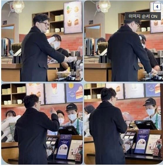 한동훈 전 국민의힘 대표로 추정되는 남성이 카페에서 주문을 하고 있다. ⓒ온라인 커뮤니티