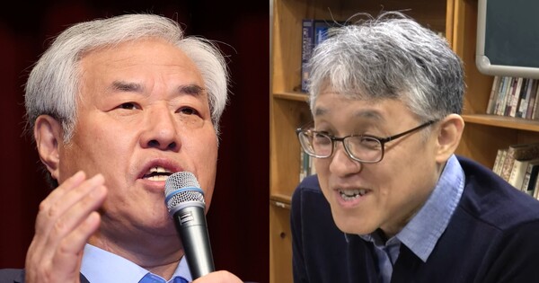 전광훈 사랑제일교회 목사,&nbsp;김진호 제3시대그리스도교연구소 이사. ⓒ뉴스1, 유튜브 채널 '가톨릭일꾼'