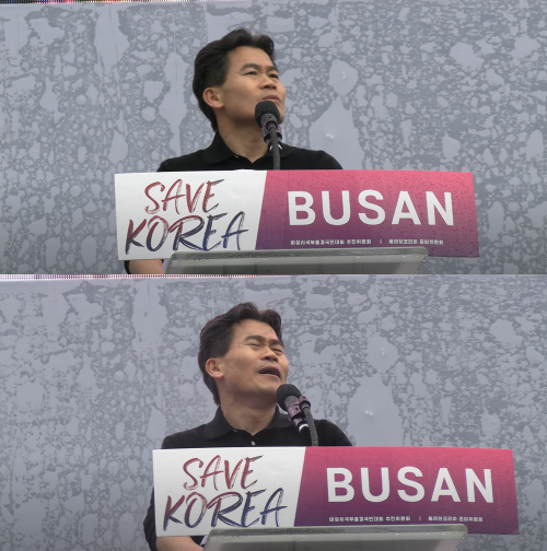 부산역 집회 참석한 전한길. ⓒ유튜브 채널 '꽃보다 전한길'