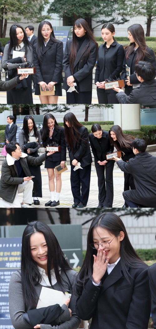 법원 나서는 뉴진스. ⓒ뉴스1