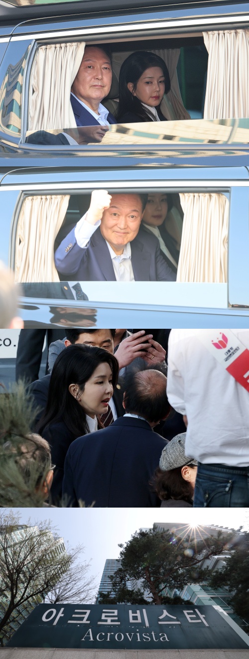 관저 퇴거하고 사저로 향하는 윤 전 대통령과 김건희 여사. ⓒ뉴스1