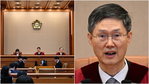 문형배 헌법재판소장 권한대행이 4일 오전 서울 종로구 헌법재판소 대심판정에서 윤석열 전 대통령 탄핵심판 인용 결정문을 낭독하고 있다.&nbsp;ⓒ뉴스1&nbsp;