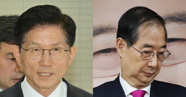 김문수 국민의힘 대선 후보(좌),&nbsp;한덕수 전 대선 예비 후보(우). ⓒ뉴스1